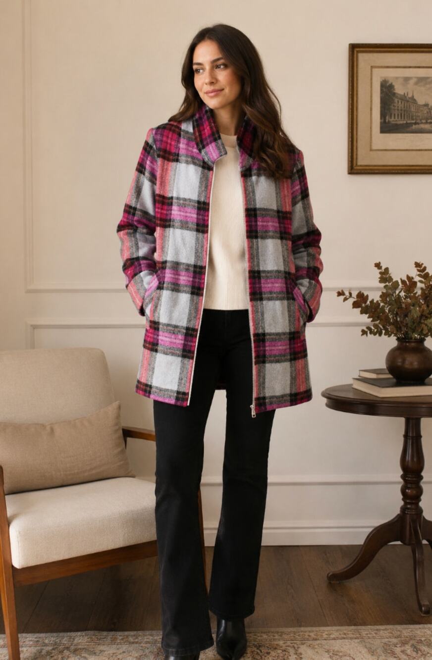 Tatuum Wool Checkered Coat EU 42 Longline Plaid Old Money Classic Winter